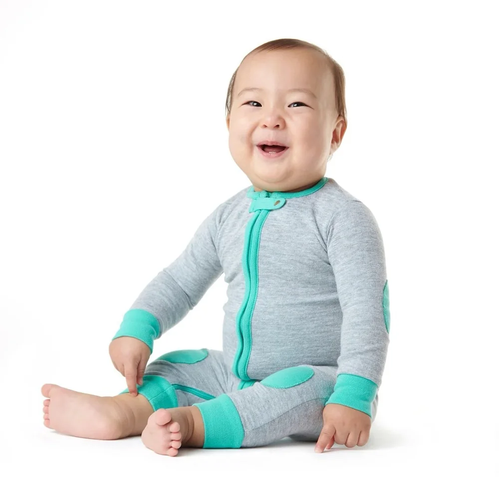 baby deedee Footie 6-12M Gray Teal Zip One Piece Pajamas Cotton